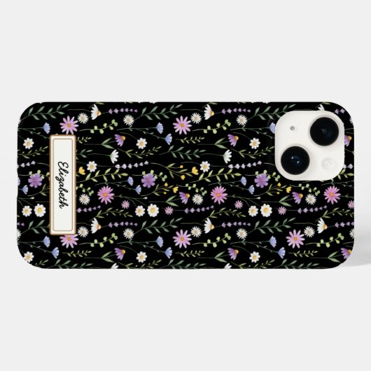 Black Wild Flowers Pattern Case-Mate iPhone Hülle (Rückseite (Horizontal))