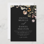 Black Wildblume All in One QR Code Wedding Einladung (Vorderseite)