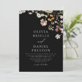 Black Wildblume All in One QR Code Wedding Einladung (Stehend Vorderseite)