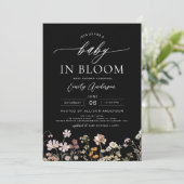 Black Wildblume Baby in Bloom Baby Dusche Einladung (Stehend Vorderseite)