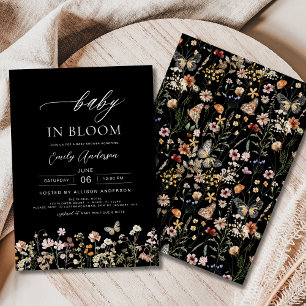 Black Wildblume Baby in Bloom Baby Dusche Einladung