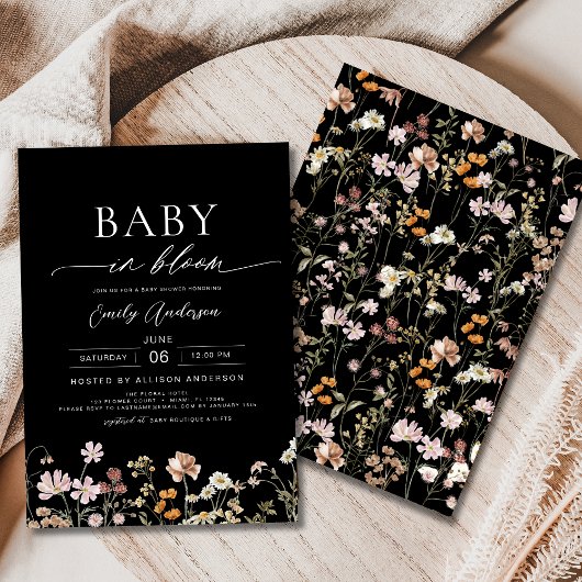 Black Wildblume Baby in Bloom Baby Dusche Einladung