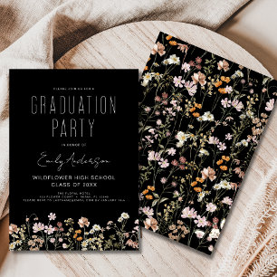 Black Wildblume Bloom Graduation Party Boho Einladung