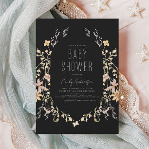 Black Wildblume Boho Baby Shower Elegante Einladung
