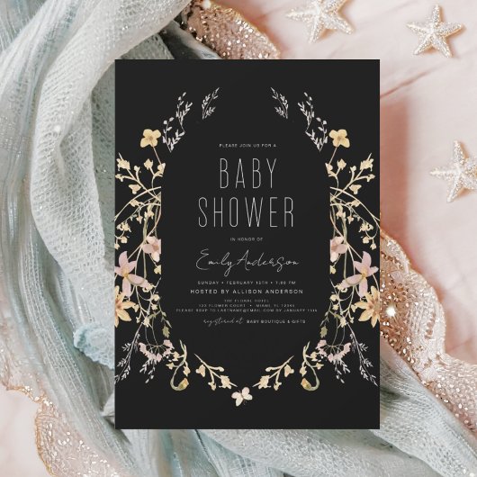 Black Wildblume Boho Baby Shower Elegante Einladung