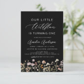 Black Wildblume Boho Erster Geburtstag Einladung (Stehend Vorderseite)