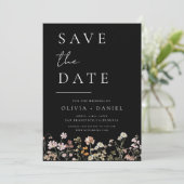 Black Wildblume Boho Save the Date (Stehend Vorderseite)