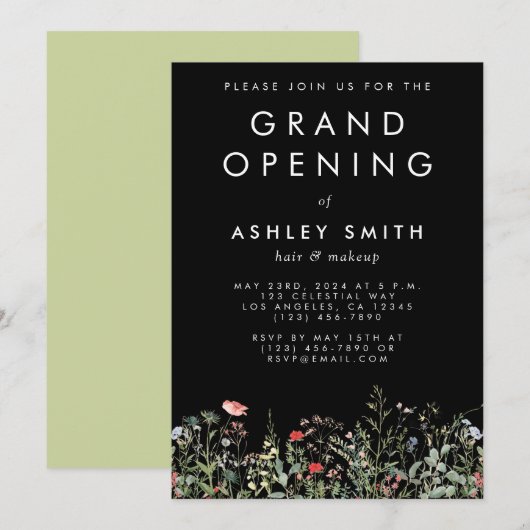 Black Wildblume Meadow Grand Opening Einladung (Vorne/Hinten)
