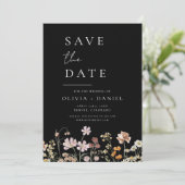 Black Wildblumen Boho Save the Date (Stehend Vorderseite)