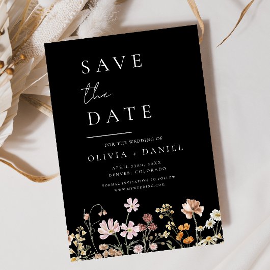 Black Wildblumen Boho Save the Date