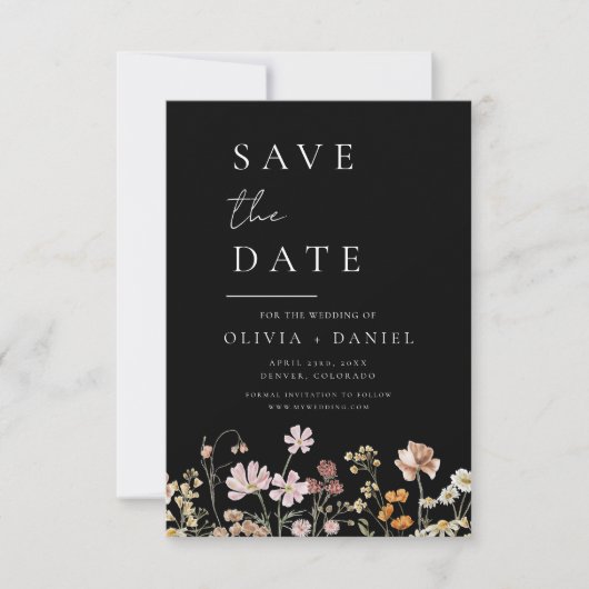 Black Wildblumen Foto Boho Save the Date (Vorderseite)