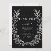 Black wildflower wreath rustic floral wedding einladung (Vorderseite)