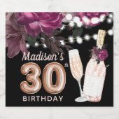 Black Wine Luxury 30. Geburtstag Personalisiert Schaumweinetikett (Einzelnes Label)
