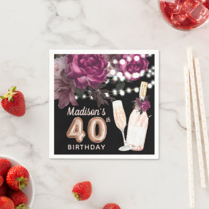 Black Wine Luxury 40. Geburtstag Personalisiert Serviette