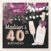 Black Wine Personalisiert Luxury 40. Geburtstag Glasuntersetzer (Vorderseite)