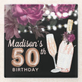 Black Wine Personalisiert Luxury 50. Geburtstag Glasuntersetzer (Vorderseite)