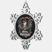 Black Wings Christmas Angel Schneeflocken Zinn-Ornament (Rechts)