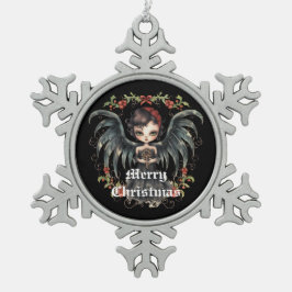 Black Wings Christmas Angel Schneeflocken Zinn-Ornament