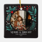 Black Winter Botanicals Weihnachtsfest Foto Keramikornament (Vorderseite)