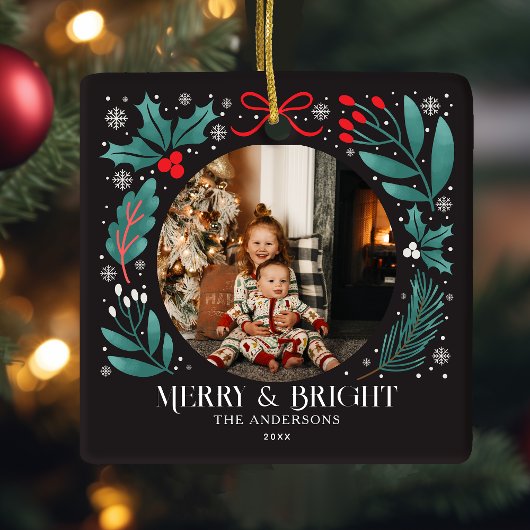 Black Winter Botanicals Weihnachtsfest Foto Keramikornament