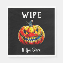 Black Wipe If You Dare Halloween Smiling Pumpkin Serviette
