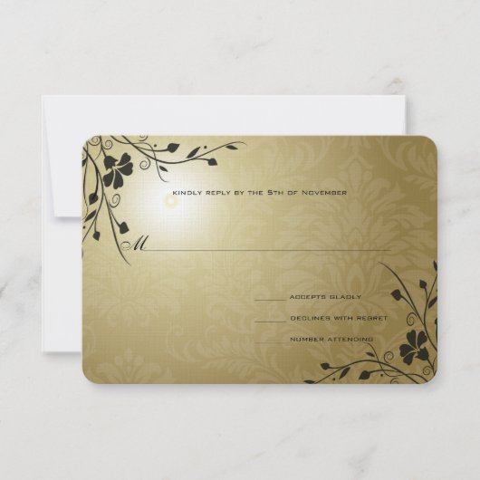 Black Wirbel Gold Metallic Damask Wedding RSVP Karte (Vorderseite)