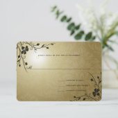 Black Wirbel Gold Metallic Damask Wedding RSVP Karte (Stehend Vorderseite)
