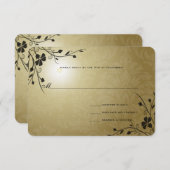 Black Wirbel Gold Metallic Damask Wedding RSVP Karte (Vorne/Hinten)