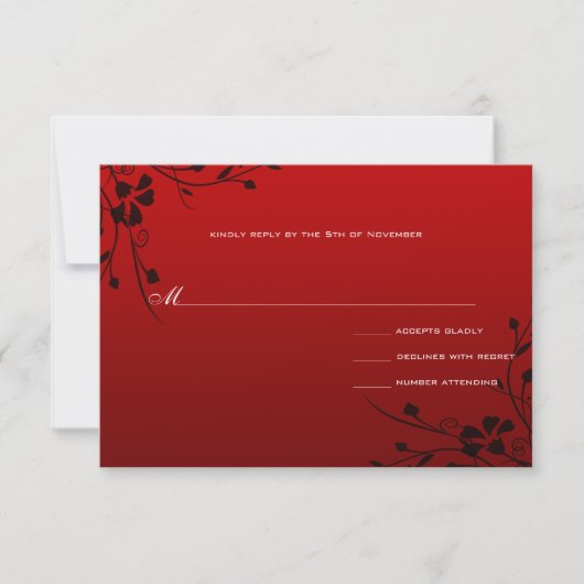 Black Wirbel Red Metallic Damask Wedding RSVP Karte (Vorderseite)