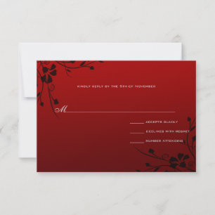 Black Wirbel Red Metallic Damask Wedding RSVP Karte