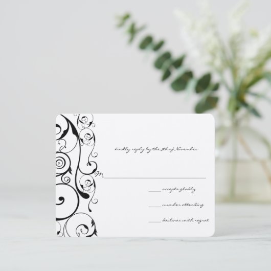 Black Wirbel Wedding RSVP (Stehend Vorderseite)