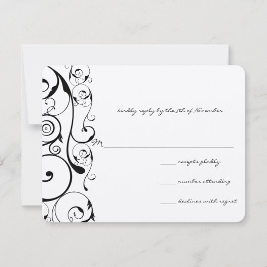 Black Wirbel Wedding RSVP Karte (Vorderseite)