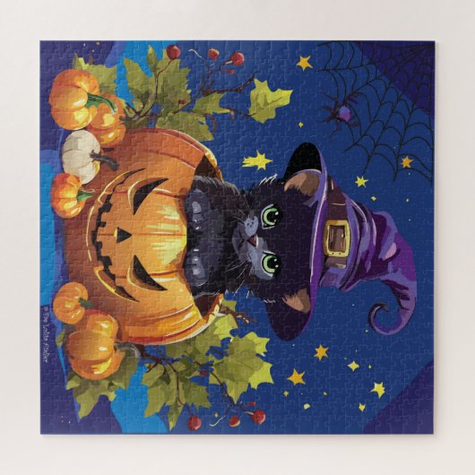 Black Witch Kitten Pumpkin Square Puzzle 676 Stück (Horizontal)