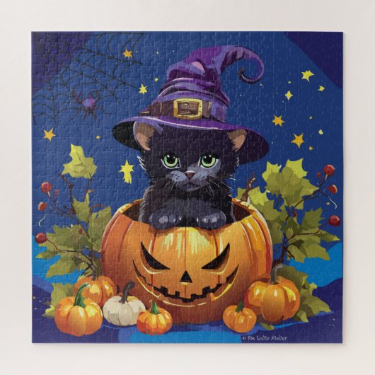 Black Witch Kitten Pumpkin Square Puzzle 676 Stück (Vertikal)
