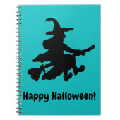 Black Witch on Teal - Happy Halloween Notizblock (Vorderseite)