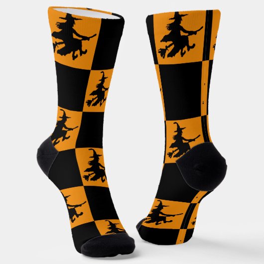 Black Witches Black & Orange Checkered Socken (Gewinkelt)