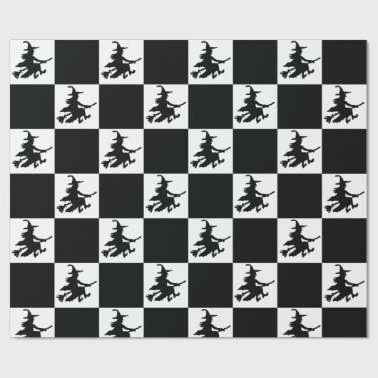 Black Witches Checkered Wrapping Paper Geschenkpapier (Flach)