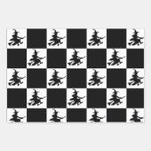 Black Witches on White, Yellow & Orange Checkered Geschenkpapier Set (Vorderseite)