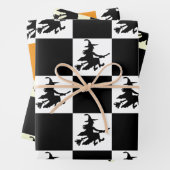 Black Witches on White, Yellow & Orange Checkered Geschenkpapier Set (Beispiel)