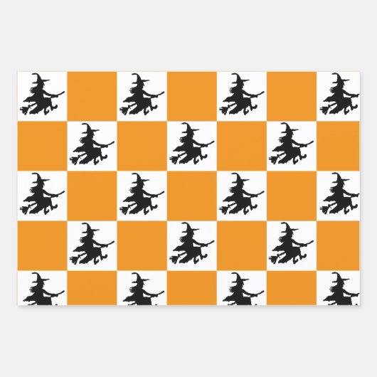 Black Witches on White, Yellow & Orange Checkered Geschenkpapier Set (Vorderseite 3)