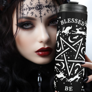 Black Witchy Gothic Pentagram und Pagan Hares Thes Thermosbecher