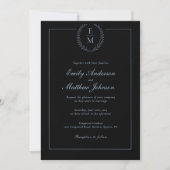 Black With Blue Wedding Invitation QR Code Einladung (Vorderseite)