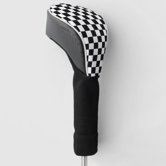 Black with Classic White Square Pattern Style Golf Headcover (angewinkelt)