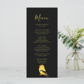 Black with Gold Birds Wedding Menu Menükarte (Stehend Vorderseite)