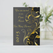Black with Gold Geblüht Open House Einladung (Stehend Vorderseite)