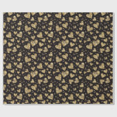Black With Gold Sparkle Hearts Geschenkpapier (Flach)