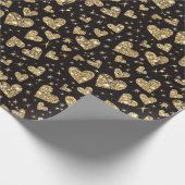 Black With Gold Sparkle Hearts Geschenkpapier (Ecke)
