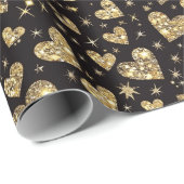 Black With Gold Sparkle Hearts Geschenkpapier (Rolleneckpunkt)