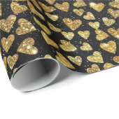 Black With Gold Sparkle Hearts Geschenkpapier (Rolleneckpunkt)