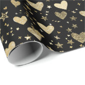 Black With Gold Sparkle Hearts Geschenkpapier (Rolleneckpunkt)